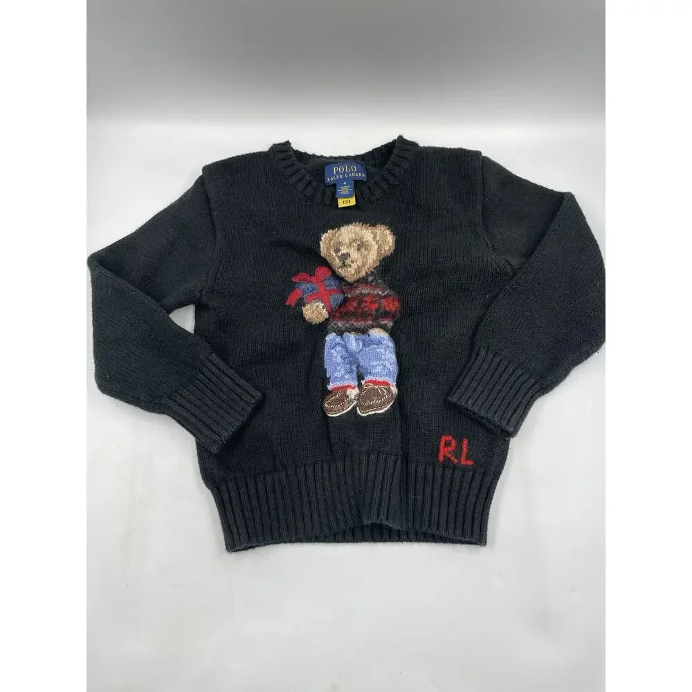 Ralph Lauren Polo Knitted Bear Boys Sweater Navy Blue Size 4